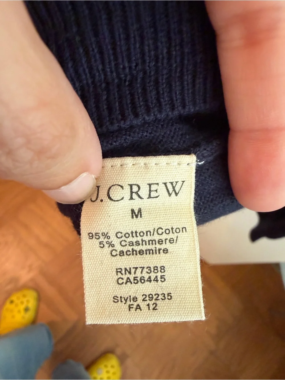 J.Crew Men’s Cotton Cashmere V-Neck Sweater Navy Blue Medium